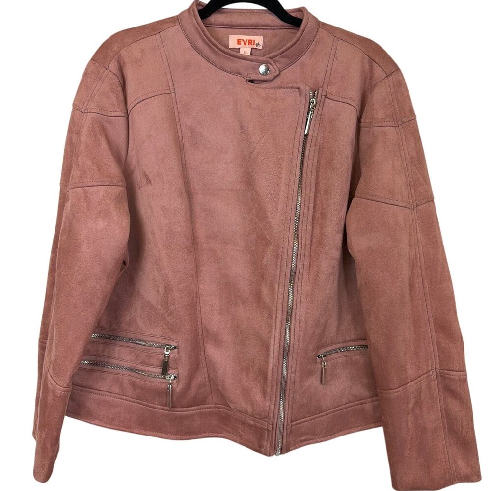 Evri Pink Faux Suede Zip-Up Moto Style Jacket Size 1X